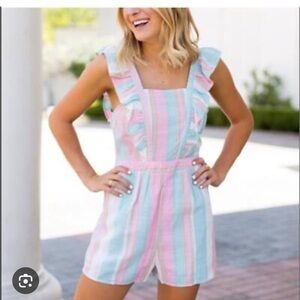 Vici Romper Pastel Striped Ruffle